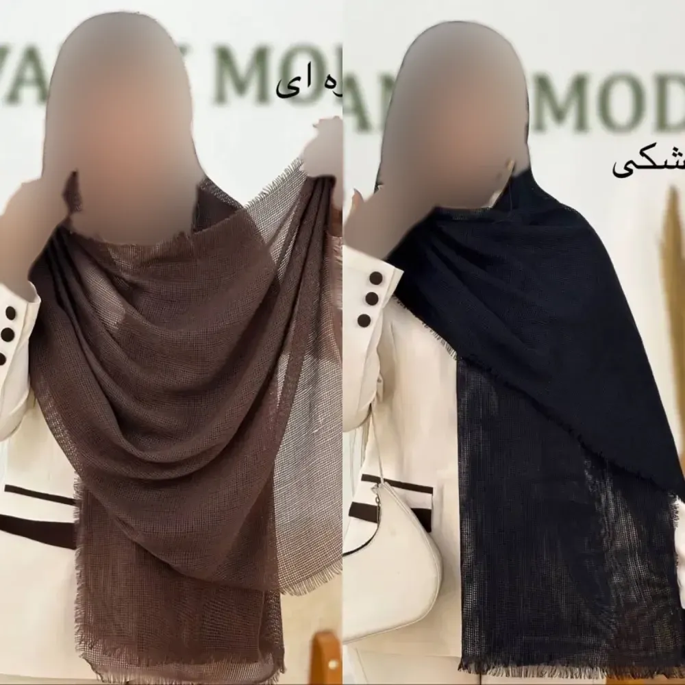 شال پلیسه لمه دار دور ریش زنانه ابعاد 75 در 175 سانتی متر