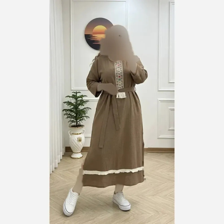 کفتان زنانه نوار کنفی جنس موسلین دبل فیس فری سایز تا 48 (2)
