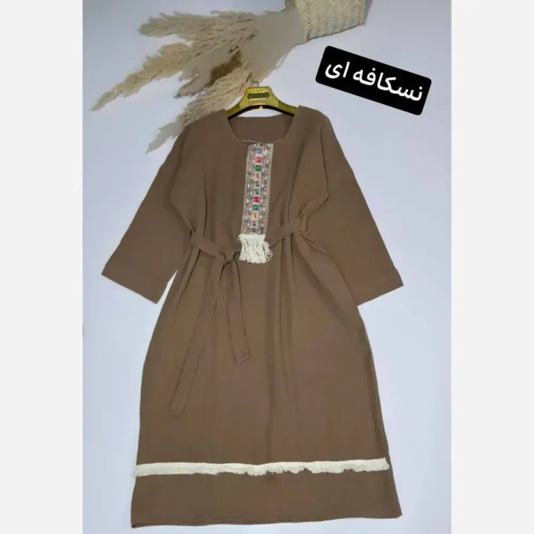 کفتان زنانه نوار کنفی جنس موسلین دبل فیس فری سایز تا 48 (2)