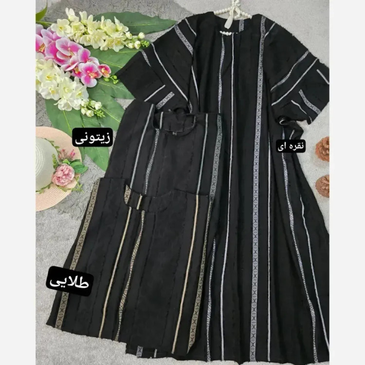عبا نگین زنانه جنس کرپ ژاکارد قد 130 فری سایز 38 تا 50