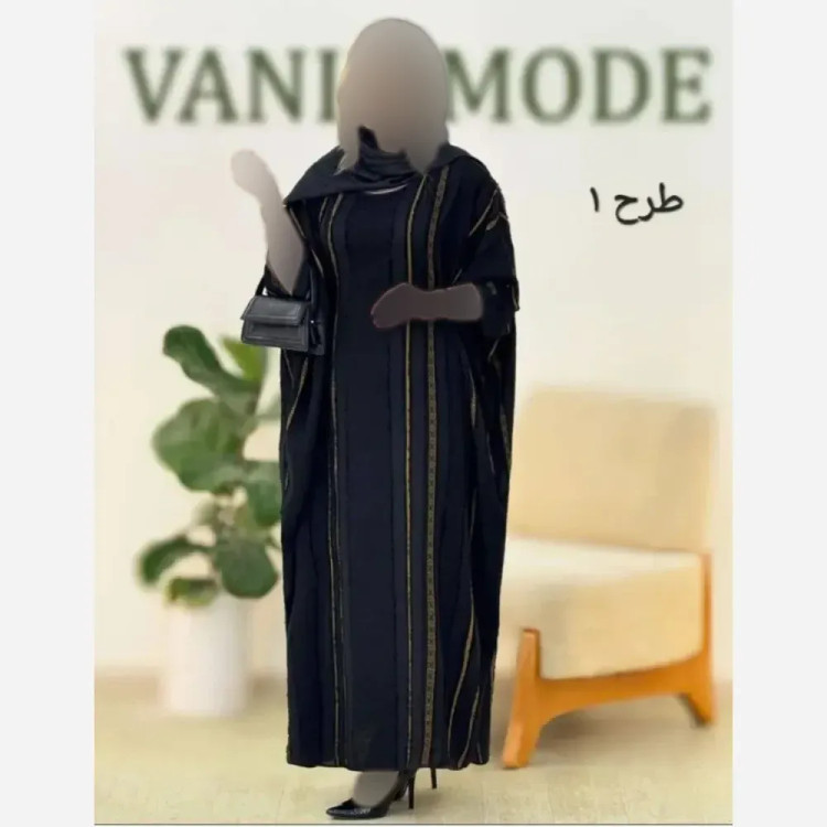 عبا نگین زنانه جنس کرپ ژاکارد قد 130 فری سایز 38 تا 50