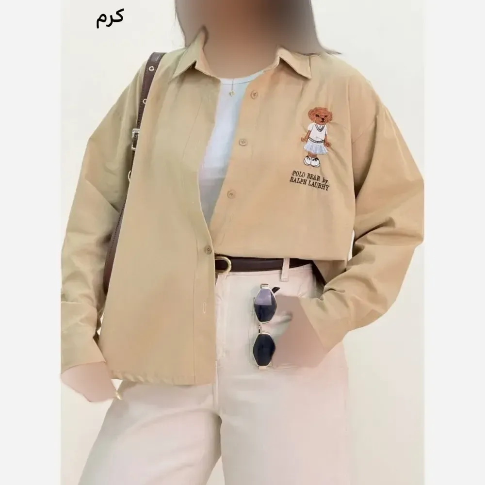شومیز تدی زنانه جنس لینن شسته شده فری سایز گلدوزی شده