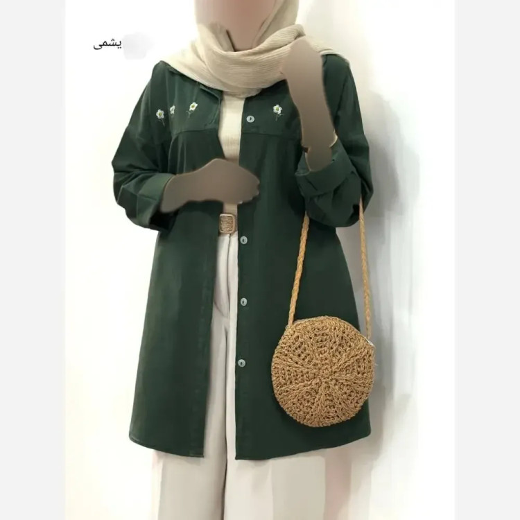 مانتو زنانه مدل ترانه جنس الیاف لینن پنبه ای فری سایز مناسب سایز 40 تا 54