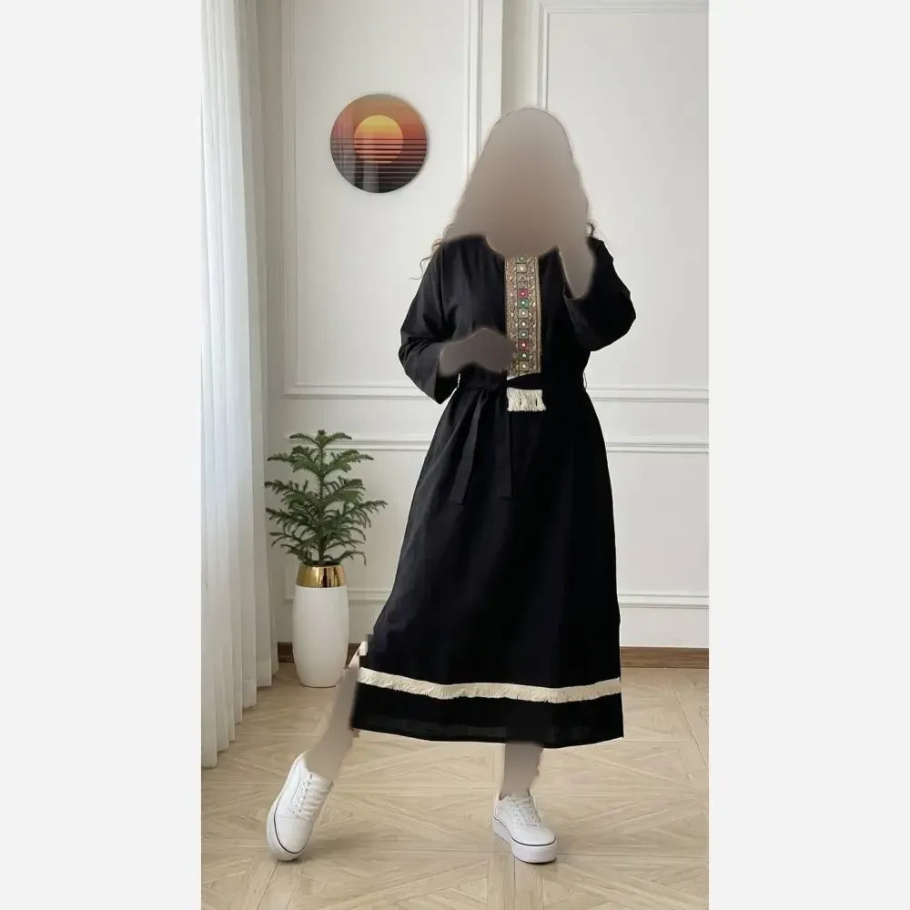 کفتان زنانه نوار کنفی جنس موسلین دبل فیس خارجی فری سایز (2)