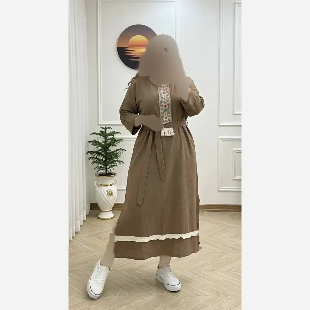 کفتان زنانه نوار کنفی جنس موسلین دبل فیس خارجی فری سایز (2)