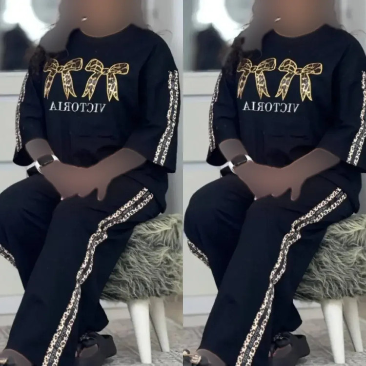 ست تیشرت و شلوار زنانه مدل آرتینا جنس پنبه گلکسی رنگ مشکی فری سایز 36 تا 46 (2)
