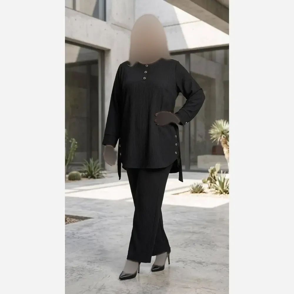 تونیک زنانه بغل دکمه کبریتی مشکی فری سایز 40 تا 52