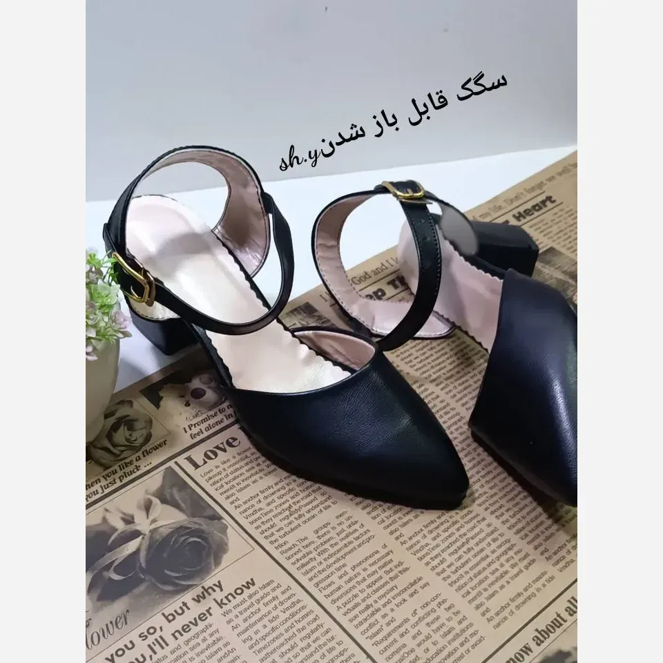 کفش مجلسی زنانه پاشنه 5 سانت چرم بیاله مدل بهار مشکی