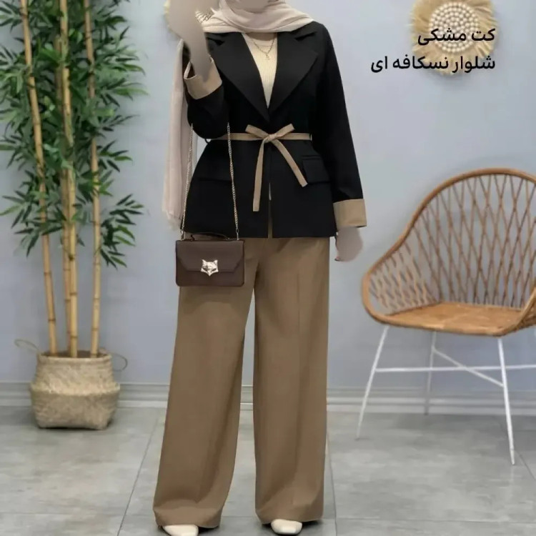 کت و شلوار زنانه مدل الیزا جنس کرپ مازراتی کجراه درجه یک سایز 38 تا 48