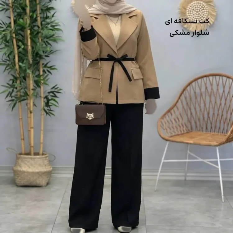 کت و شلوار زنانه مدل الیزا جنس کرپ مازراتی کجراه درجه یک سایز 38 تا 48