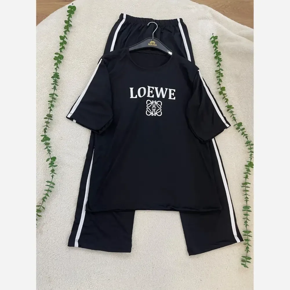 ست تیشرت و شلوار زنانه طرح LOEWE جنس سوپر اسپان فول کش سایز فری 36 تا 48 (2)