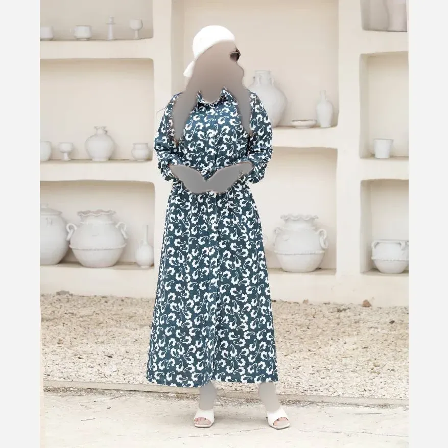 پیراهن ساحلی نخی زنانه مدل نازبانو فری سایز کمربند دار