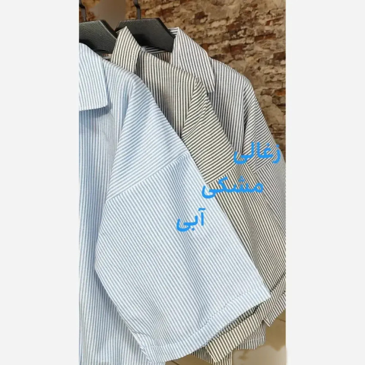 شومیز لینن راه راه مدل شکوفا فری سایز زنانه