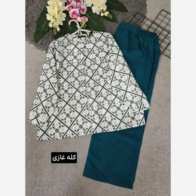 کت شلوار زنانه مدل ایروانا جنس مازراتی رنگ کله غازی سایز فری 36 تا 46