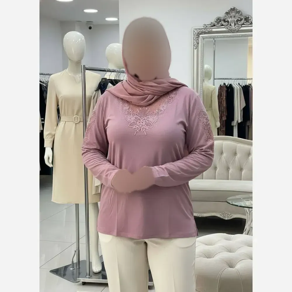 شومیز مجلسی زنانه مدل مهگل گیپوری نگین دار جنس ویسکوز فری سایز 38 تا 50 (2)