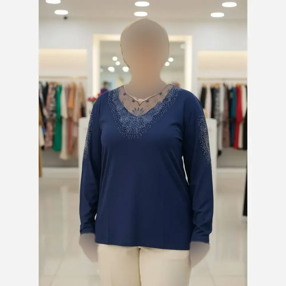 شومیز مجلسی زنانه مدل مهگل گیپوری نگین دار جنس ویسکوز فری سایز 38 تا 50 (2)