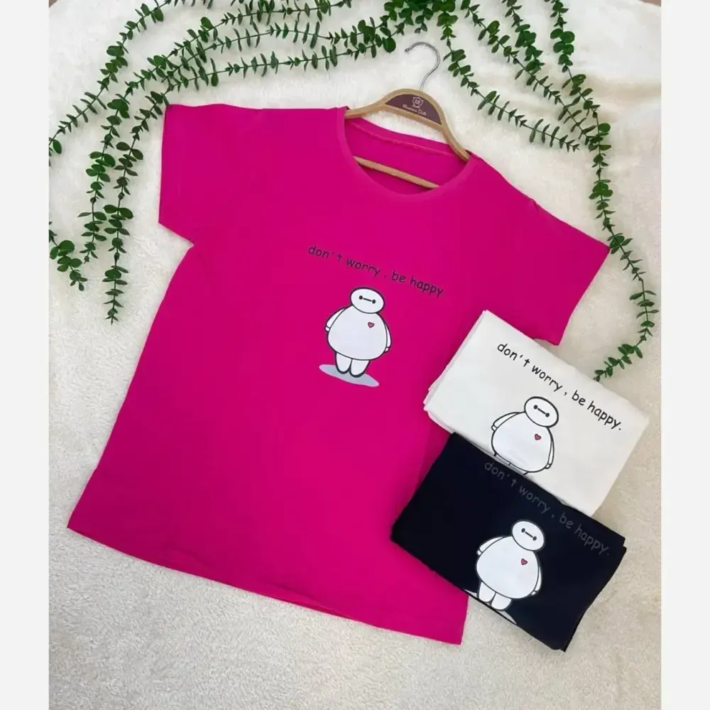 تیشرت زنانه طرح آدمک جنس سوپر پنبه فری سایز (2)