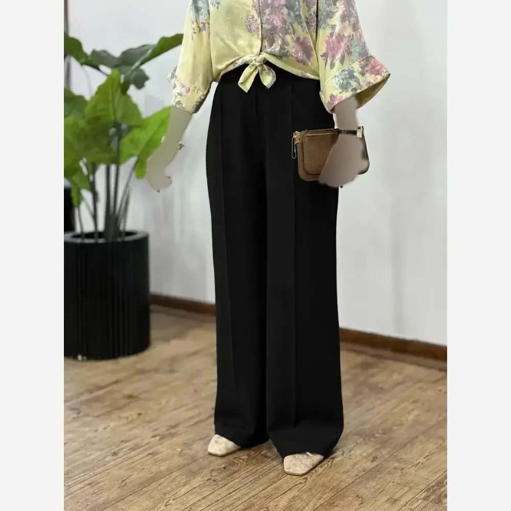شلوار نیم بگ زنانه پارچه بزیاق درجه یک قد 105 مشکی سایز 38 تا 50
