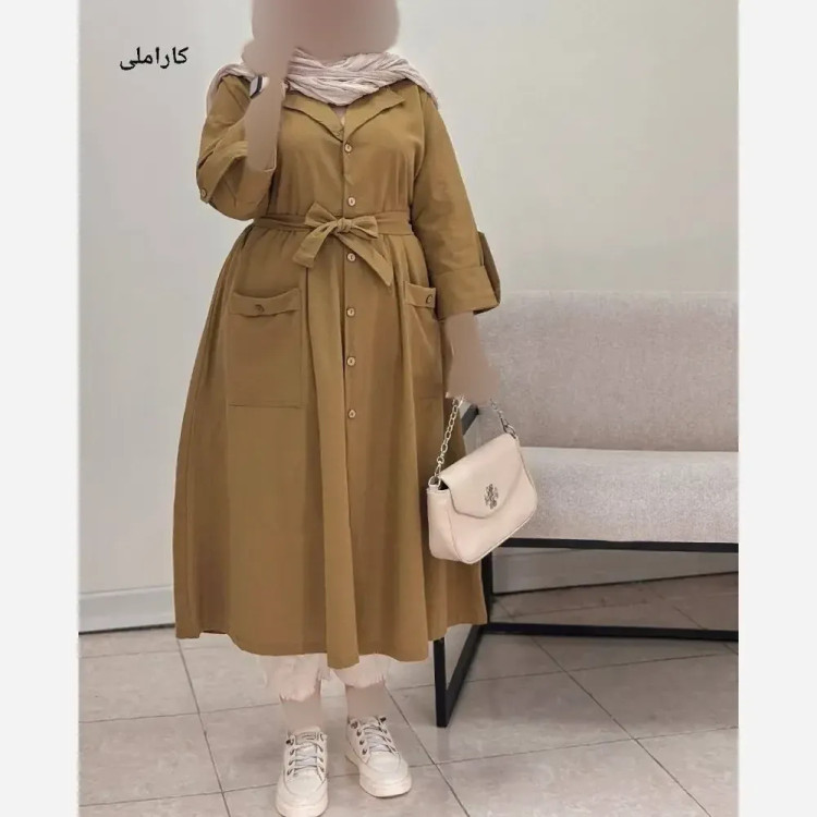 مانتو بلند زنانه مدل آران جنس لنین وارداتی سایز بزرگ 40 تا 52