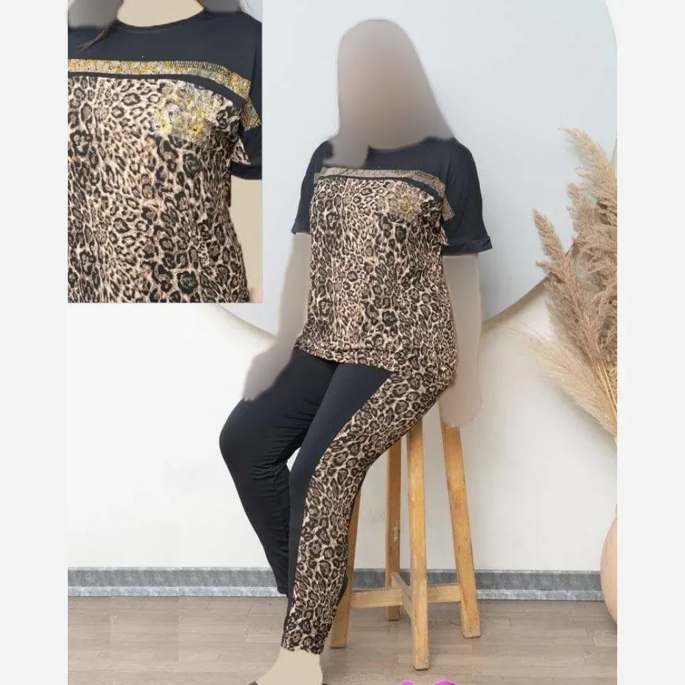 ست زنانه سارا جنس فلامنت وارداتی طرح پلنگی سایز بزرگ فری سایز 38 تا 48