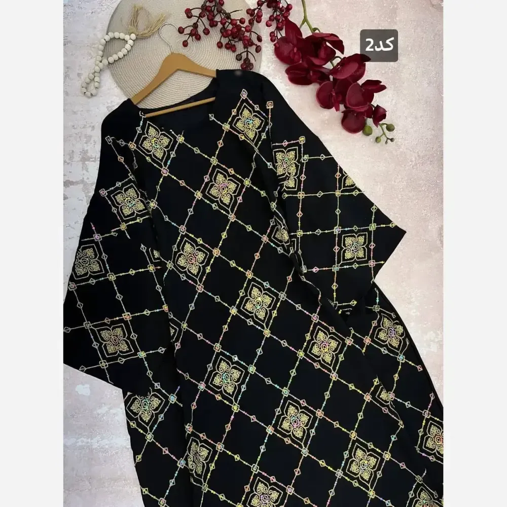 کفتان عبایی زنانه مدل لمیز جنس پولک دوزی و الیزه مشکی فری سایز