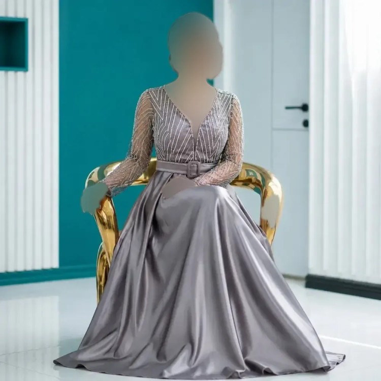 پیراهن مجلسی زنانه مدل پرنیا جنس شاین و ساتن ال ایکس قد 150