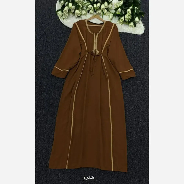 پیراهن نخی گلدوزی شده زنانه فری سایز مدل نوار دار (2)