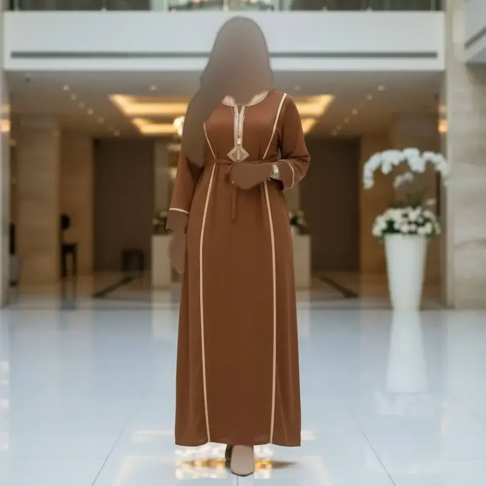 پیراهن نخی گلدوزی شده زنانه فری سایز مدل نوار دار (2)
