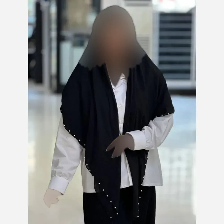 روسری نخی وال طرح ستاره مروارید دوزی شده قواره 125