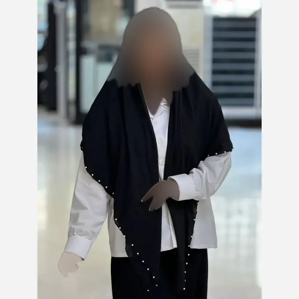 روسری نخی وال طرح ستاره مروارید دوزی شده قواره 125