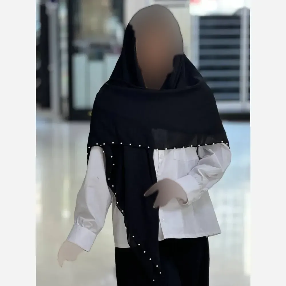 روسری نخی وال طرح ستاره مروارید دوزی شده قواره 125