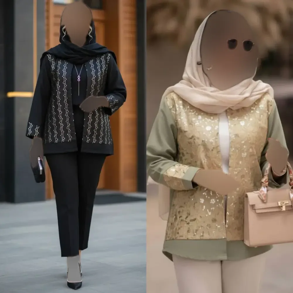 مانتو نگارین جنس کتان با خرجکار جواهر دوزی در رنگبندی متنوع و سایزبندی یک و دو