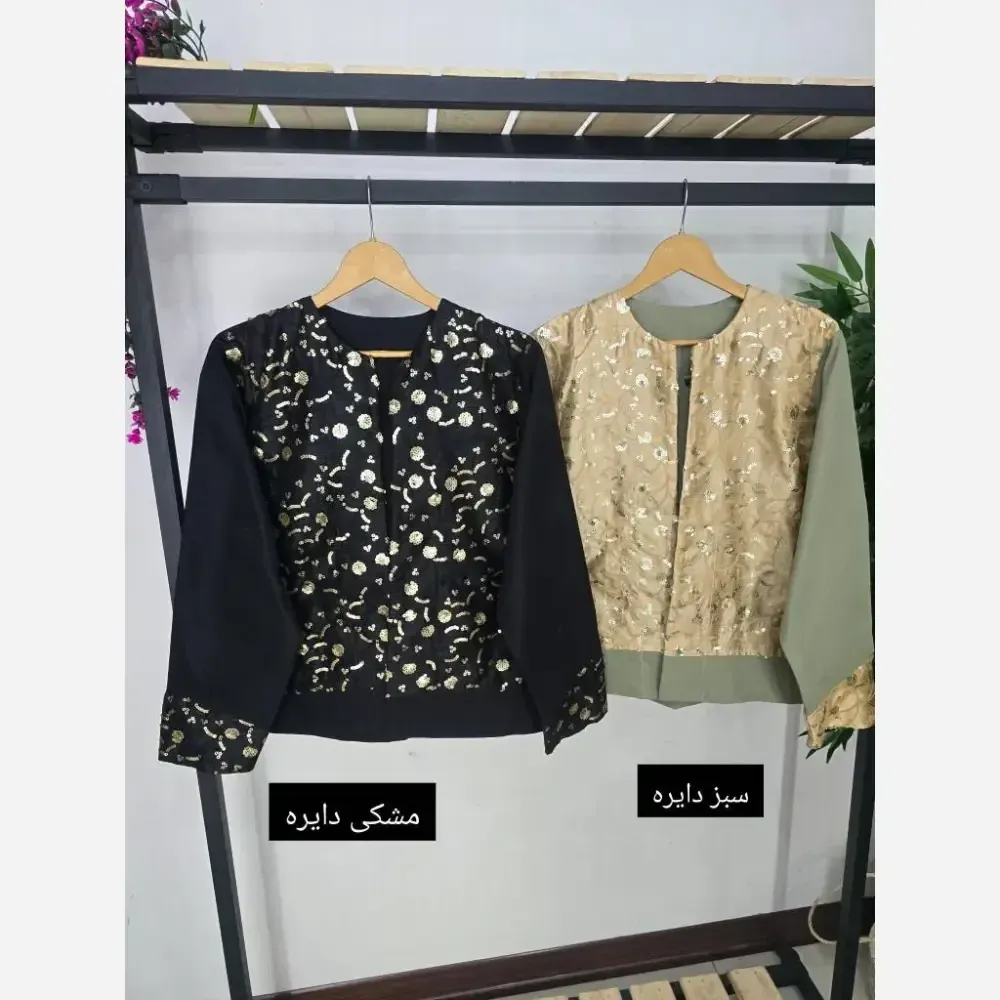 مانتو نگارین جنس کتان با خرجکار جواهر دوزی در رنگبندی متنوع و سایزبندی یک و دو