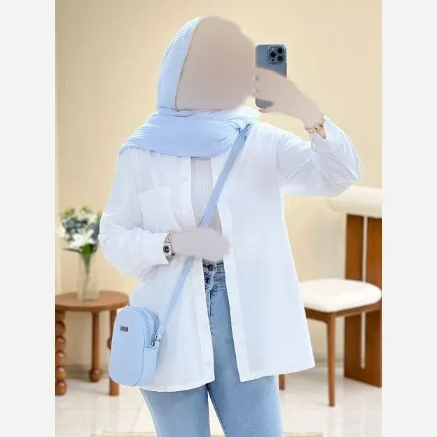 شومیز زنانه داکرون سفید فری سایز (مناسب سایز 36 تا 46)