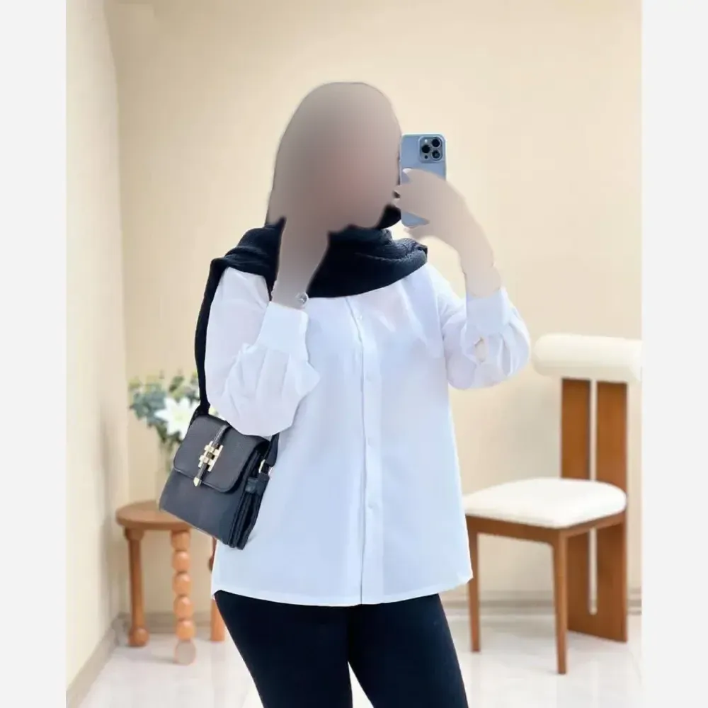 شومیز زنانه داکرون سفید فری سایز (مناسب سایز 36 تا 46)