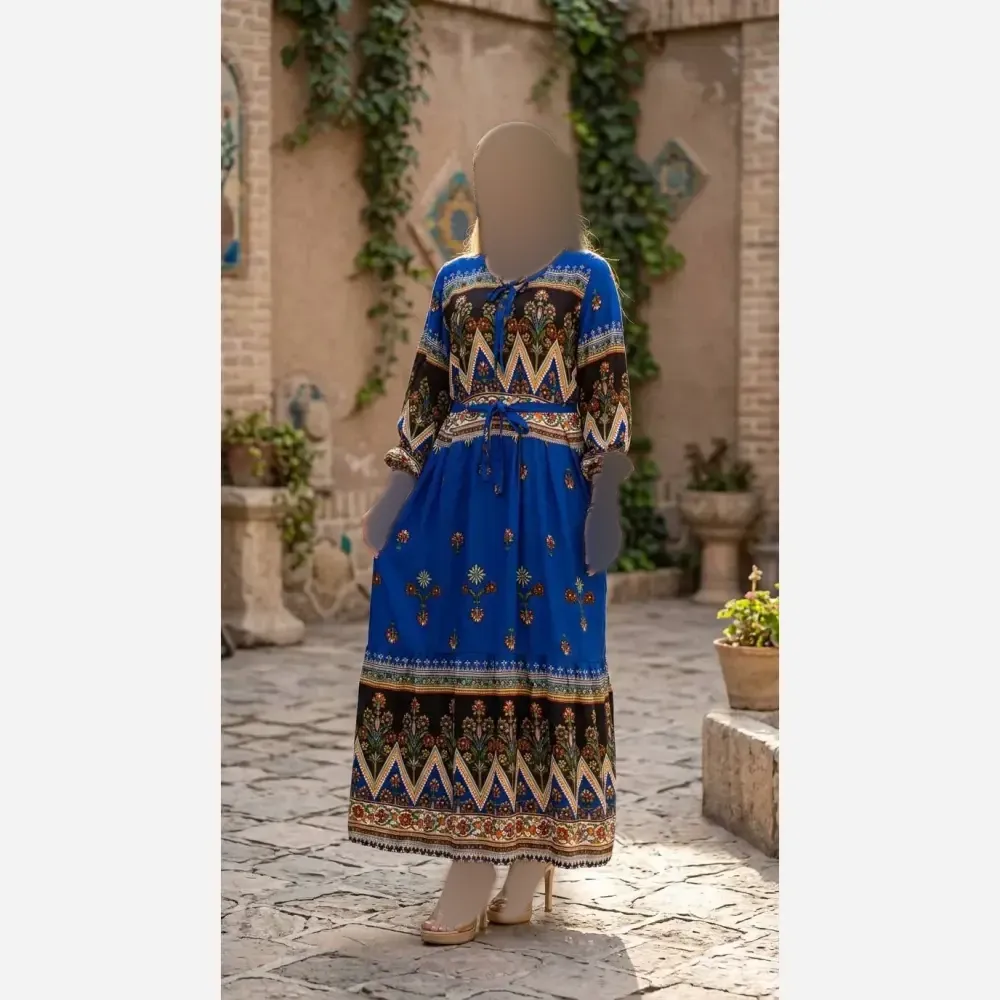 پیراهن ساحلی زنانه نخی تایلندی فری سایز مدل گلچین