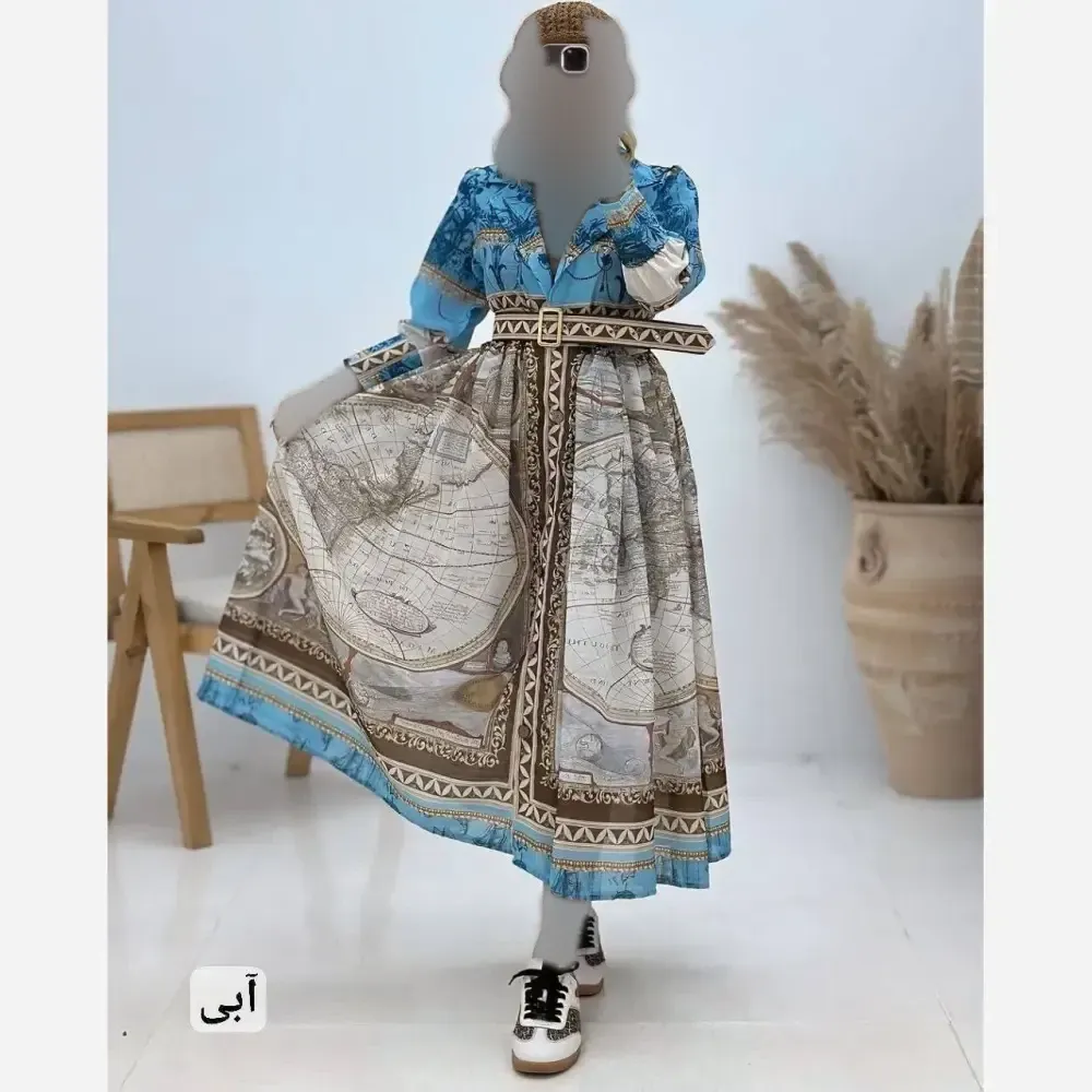 پیراهن ساحلی زنانه مدل کیمیا جنس ابریشمی پفکی فری سایز 38 تا 48