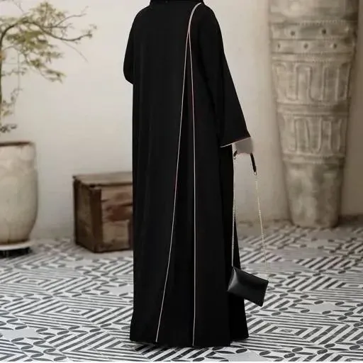 مانتو عبا زنانه مدل تهمینه جنس الیزه ترک با مغزی دوزی مشکی