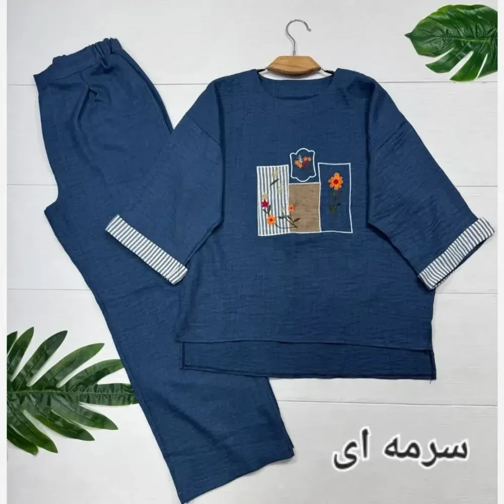 ست تونیک و شلوار زنانه مدل میشکا جنس شانتون فری سایز 38 تا 46 (2)
