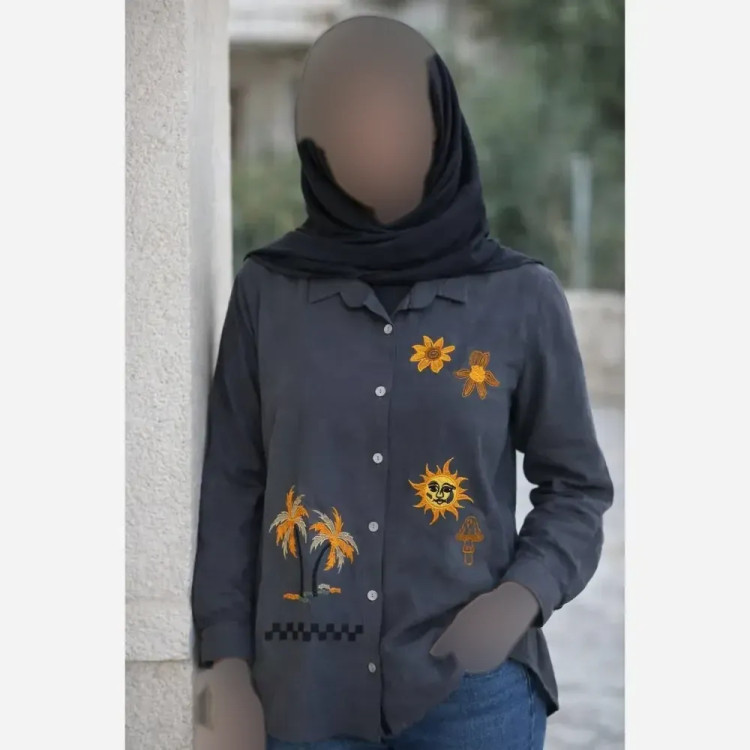 شومیز زنانه طرح نخل و خورشید گلدوزی شده جنس داکرون درجه یک