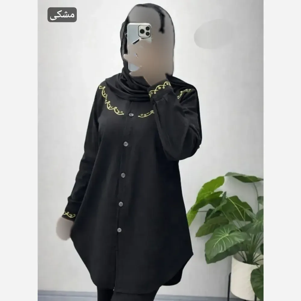 مانتو لینن گلدوزی شده زنانه مدل الیاف طلا فری سایز 36 تا 46 (2)
