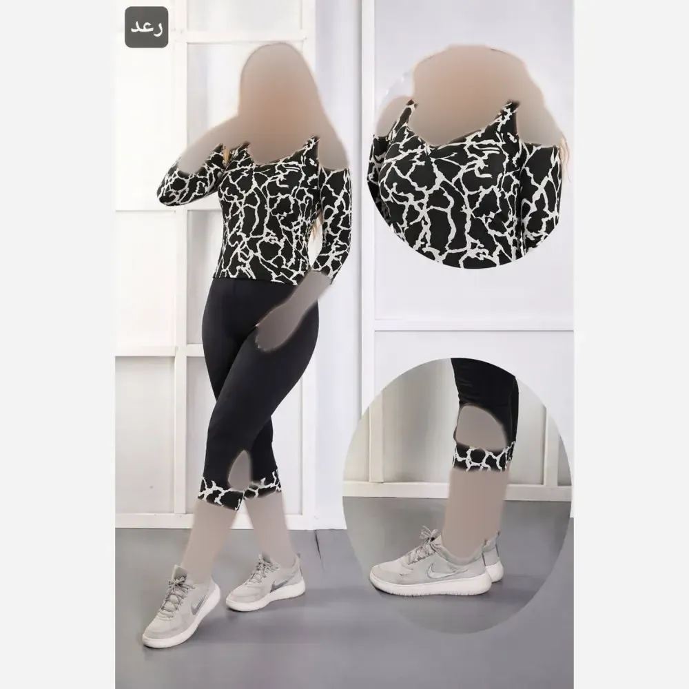 ست تونیک و شلوارک زنانه سرشونه باز ویسکوز الیزه فری سایز 36 تا 52