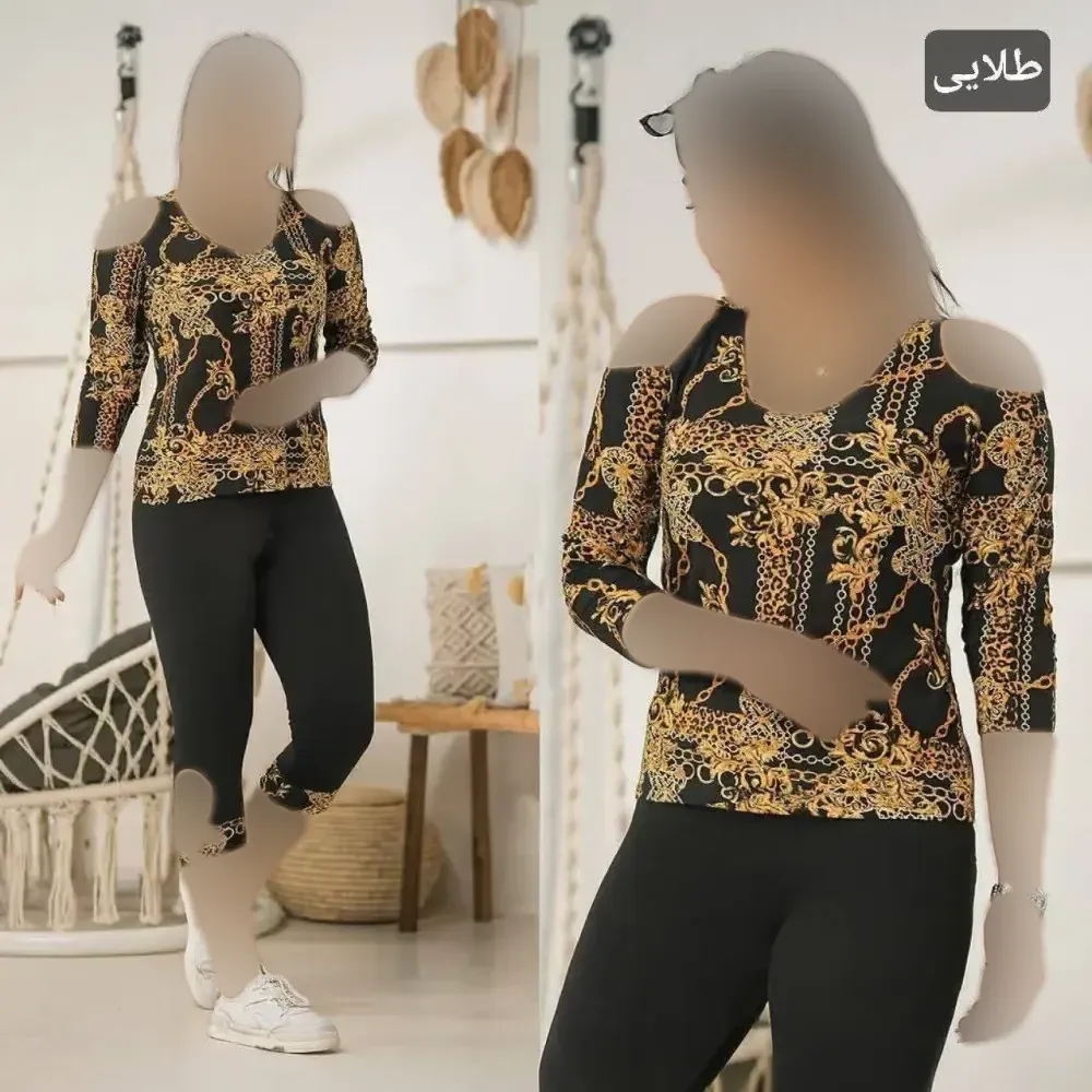 ست تونیک و شلوارک زنانه سرشونه باز ویسکوز الیزه فری سایز 36 تا 52