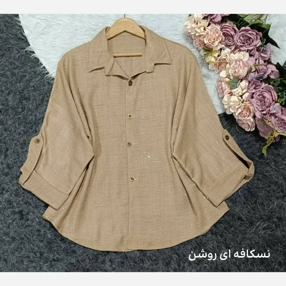شومیز مانتویی نگیندار زنانه جنس صوفیا فری سایز