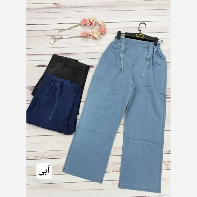 شلوار بگ جین کاغذی زنانه کمرکش قد 100 در 4 رنگ متنوع (2)