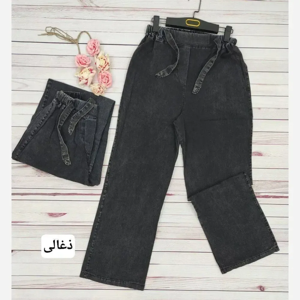شلوار بگ جین کاغذی زنانه کمرکش قد 100 در 4 رنگ متنوع (2)