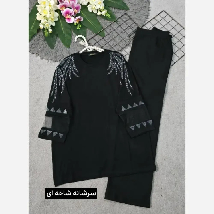 بلوز زنانه ویسکوز نگین دار مجلسی سایز بزرگ فری سایز 38 تا 48