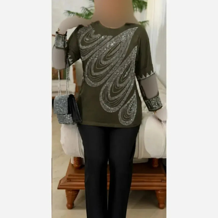 بلوز زنانه ویسکوز نگین دار مجلسی سایز بزرگ فری سایز 38 تا 48