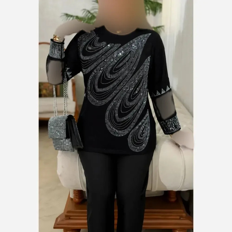 بلوز زنانه ویسکوز نگین دار مجلسی سایز بزرگ فری سایز 38 تا 48