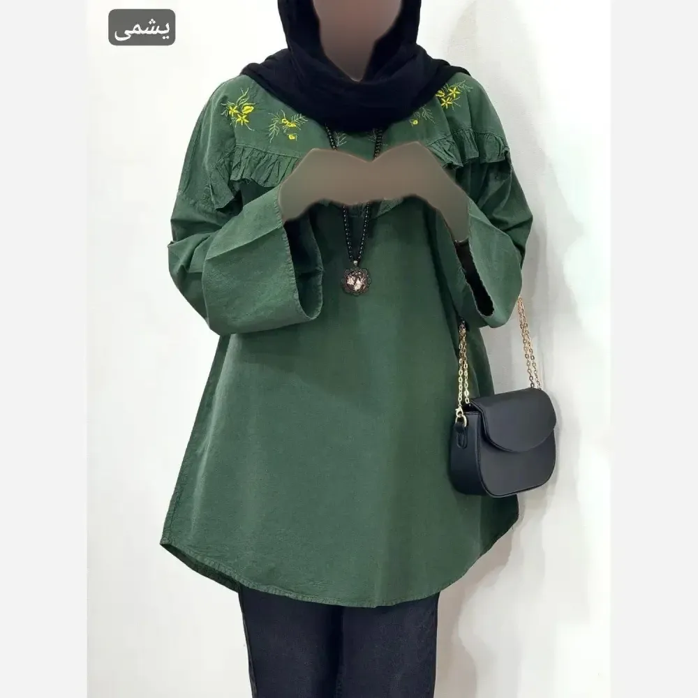 مانتو الیاف لینن گلدوزی شده مدل مارگریت فری سایز 36 تا 50